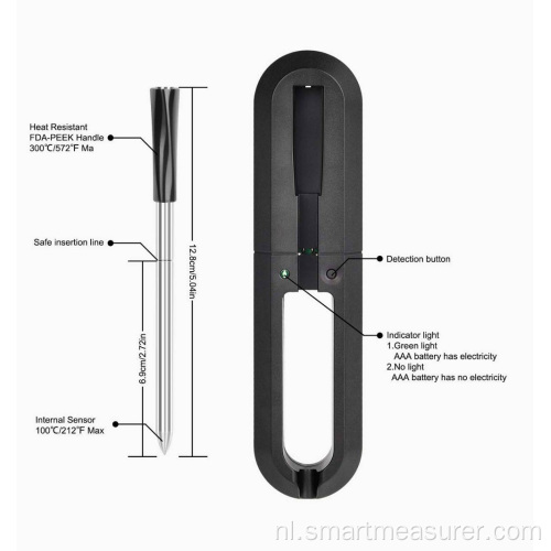 Draadloze Vleesthermometer Bluetooth-sonde met Repeater
